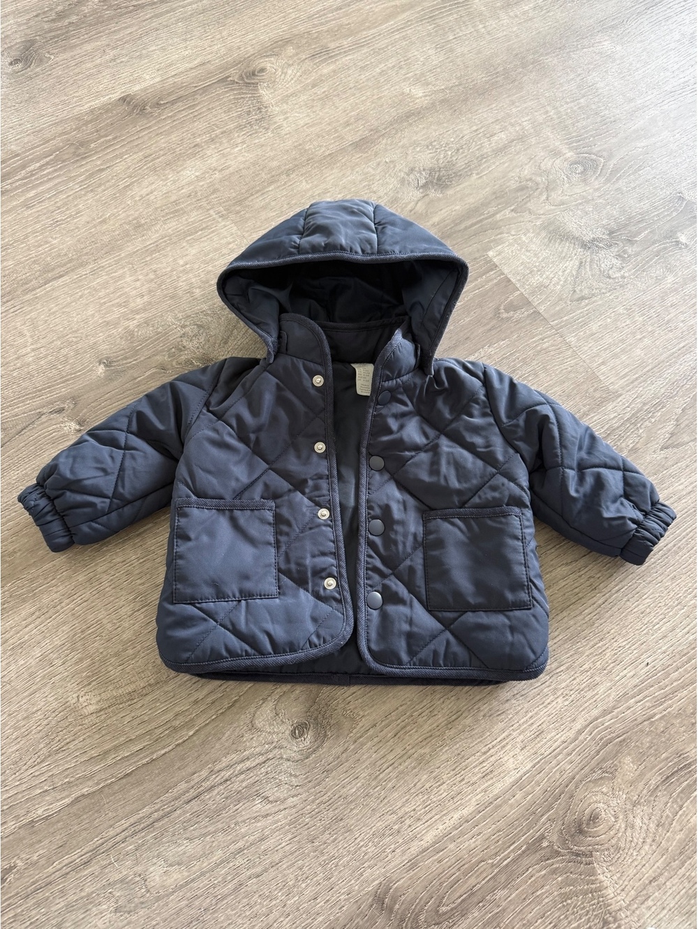 H&M Baby navy quilted hooded jacket, 6 months